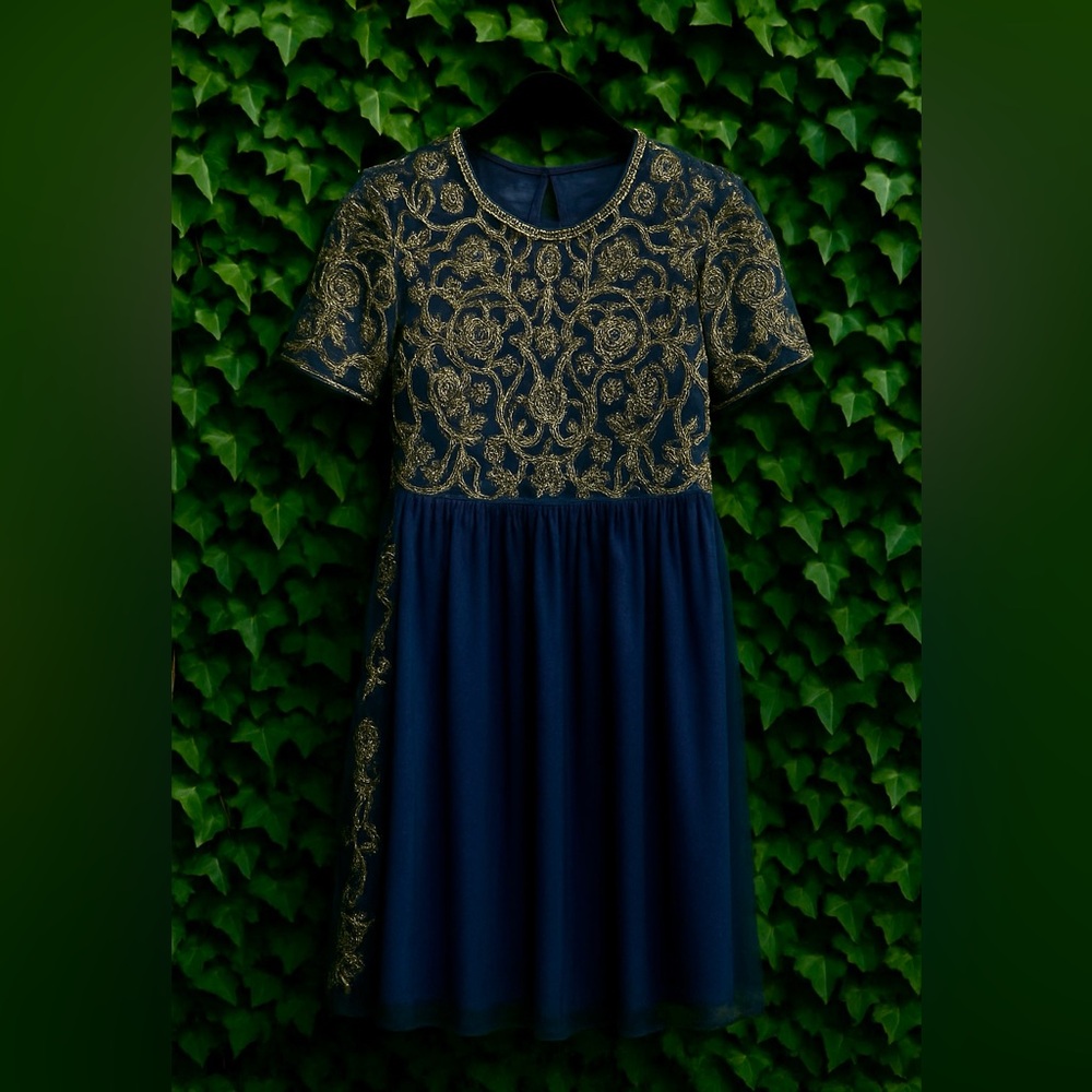 ASOS Curve Navy Dress with Gold Beading- 14/XL